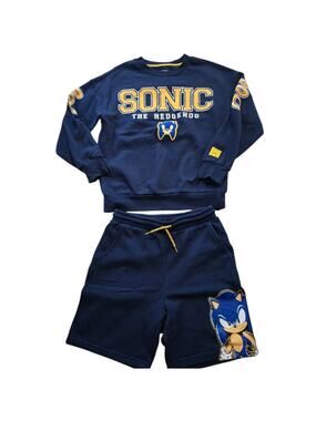 Sonic Hedgehog Long Sleeve Graphic Crewneck Sweatshirt & Short Boy SZ L 10/12